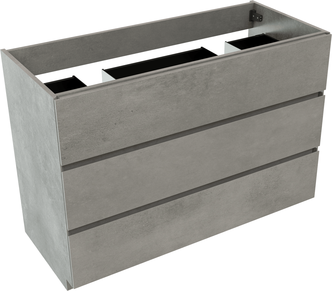 Storke Edge staande wastafelonderkast 120 x 52 cm beton donkergrijs 3 lades 2 sifonuitsparingen