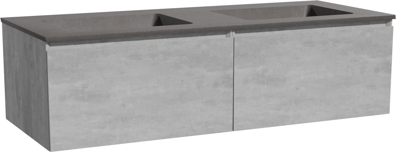 Storke Edge meuble salle de bains suspendu 130 x 52 cm béton gris foncé avec Scuro double vasque en quartz noir mat