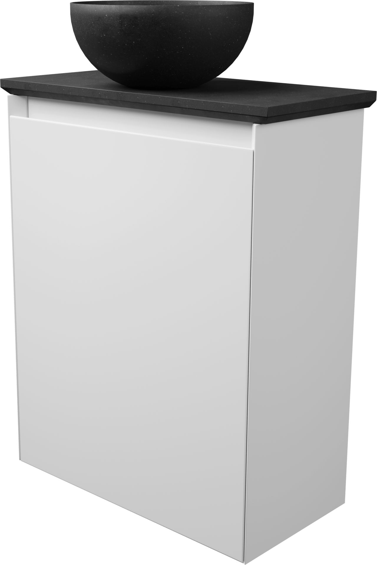 Balmani Mitra meuble wc suspendu 42 x 21 cm blanc mat avec Facetta tablette et Bari XS vasque à poser en granite aiguisé