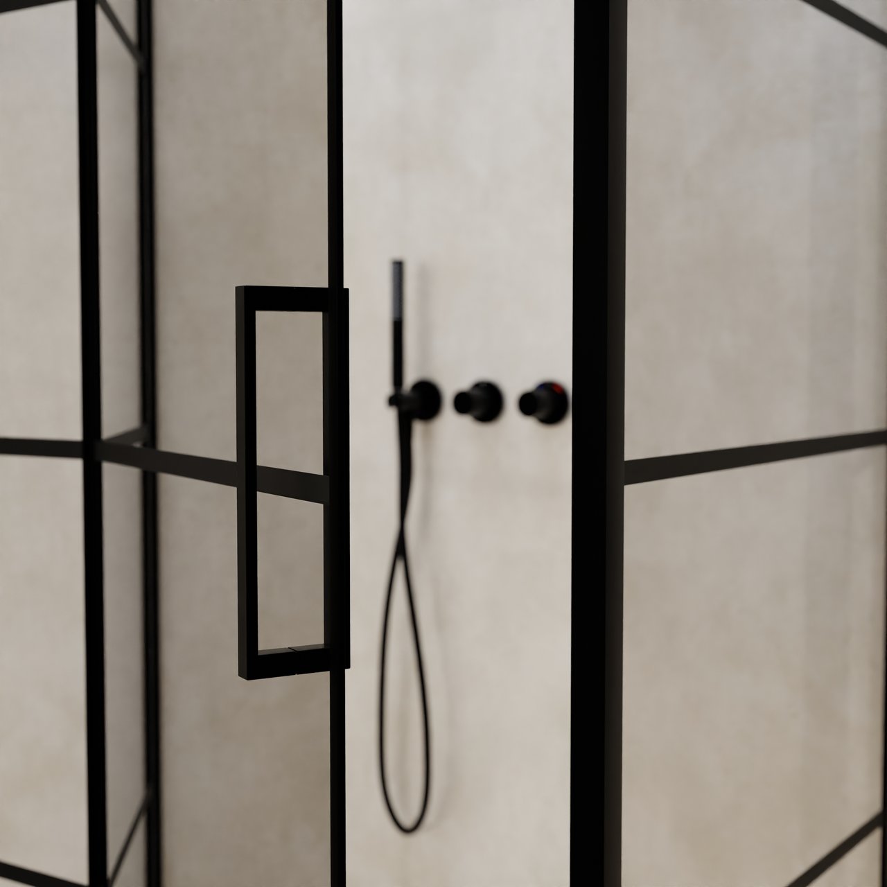 Balmani Senses Design douchehoek met linkse draaideur en vaste zijwand, 100 x 100 cm, Lined, Zwarte profielen, met coating