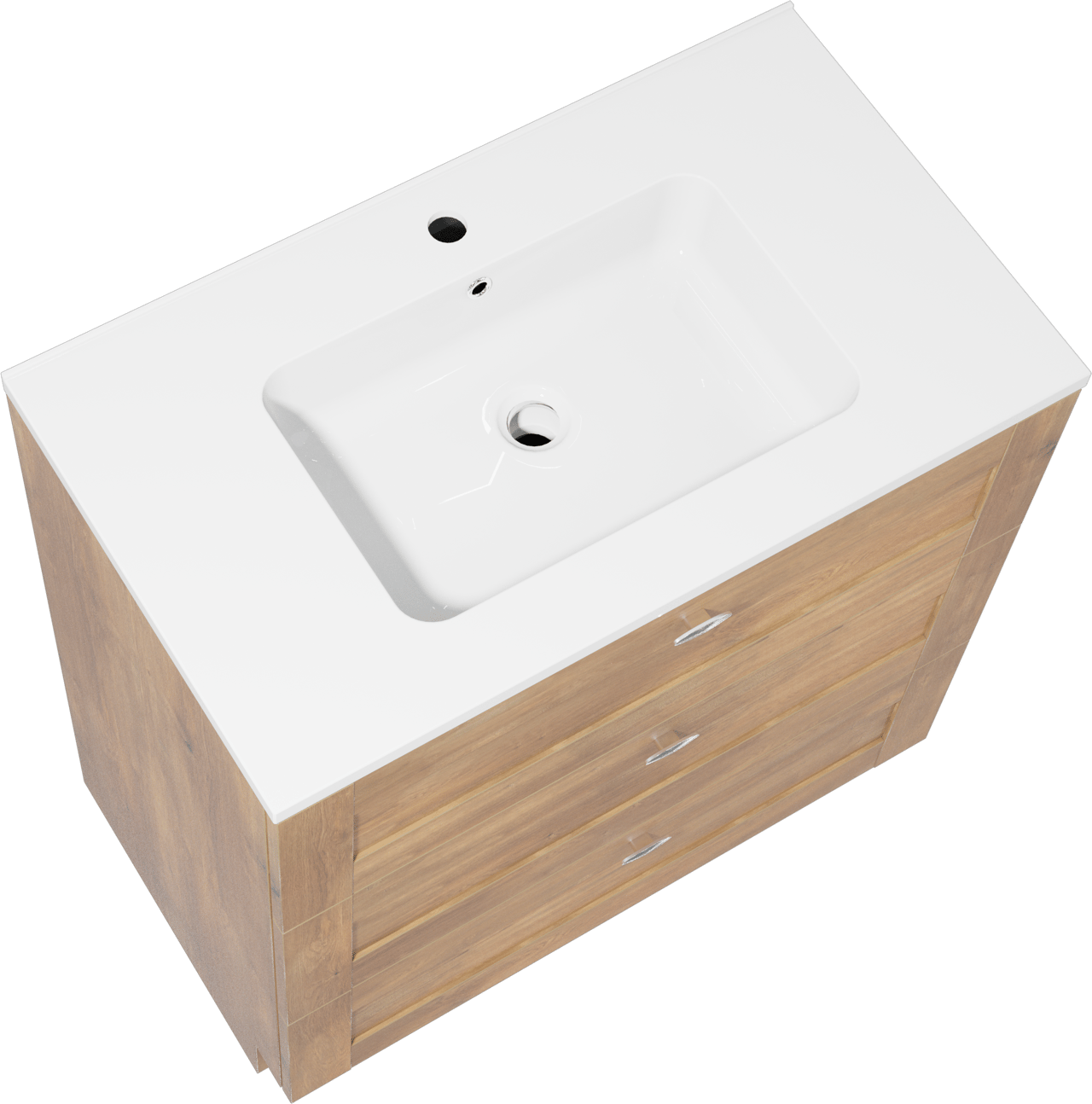 Linie Classo staand badkamermeubel 80 x 46 cm natuur eik met Vano enkele wastafel in composietmarmer glanzend wit