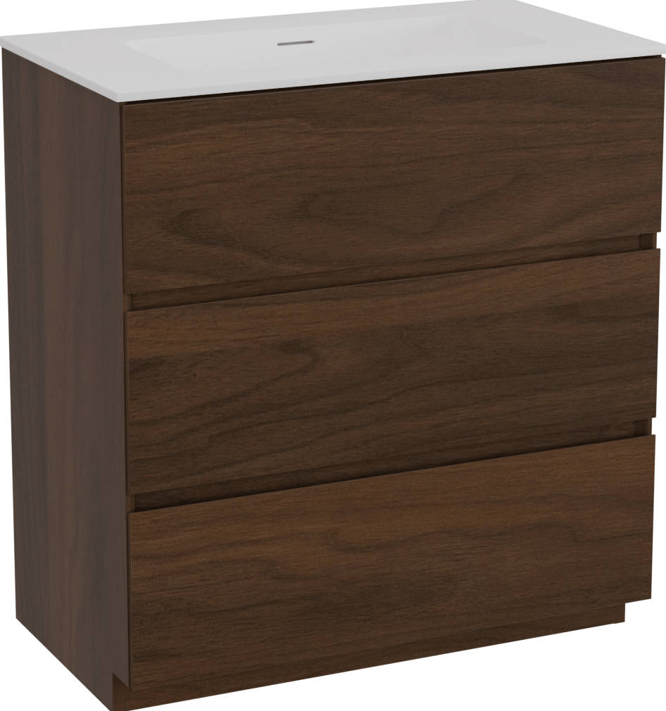 Storke Edge freistehendes Möbelstück Set: 80 x 46 cm, Nussbaum, mit Mata Einzelwaschtisch, Solid Surface Weiß matt
