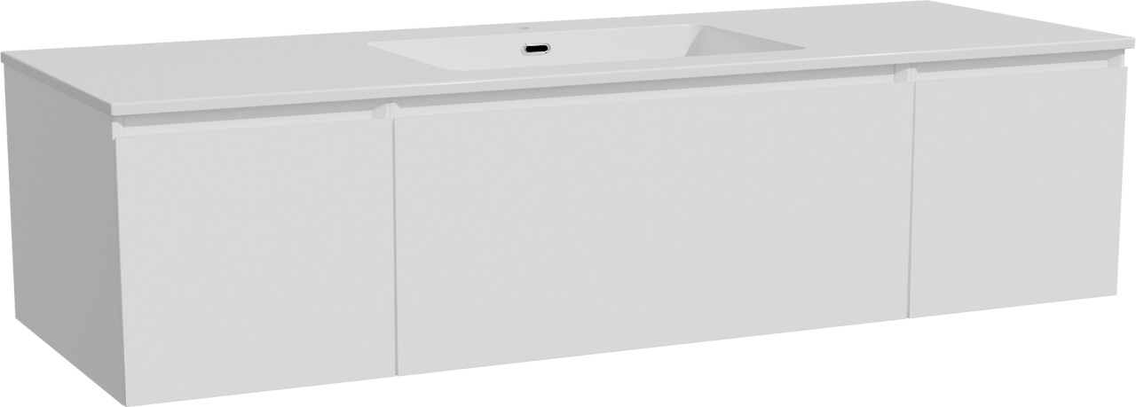 Storke Edge meuble salle de bains suspendu 145 x 52 cm blanc mat avec Diva plan simple en marbre composite blanc brillant