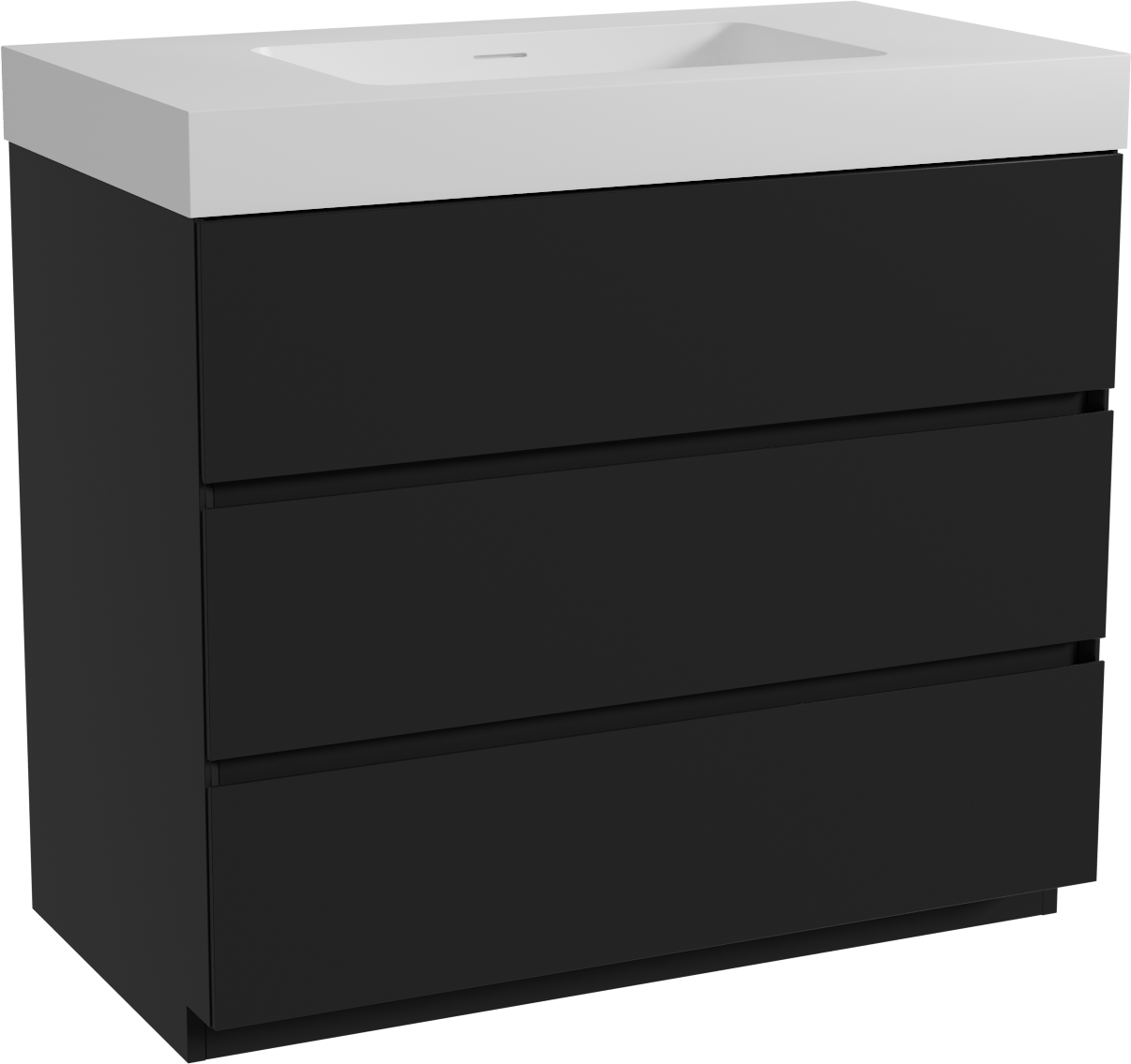 Storke Edge freistehendes Möbelstück Set: 95 x 52 cm, Schwarz matt, mit Mata High Einzelwaschtisch, Solid Surface Weiß matt