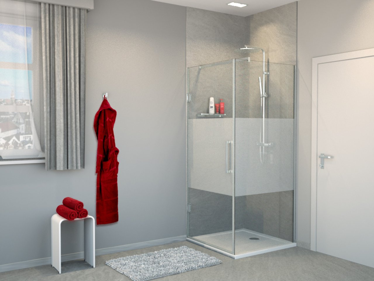 Balmani Modular inloopdouche met linkse deur 100 x 200 cm helder glas met matte strook glanzend chroom profiel