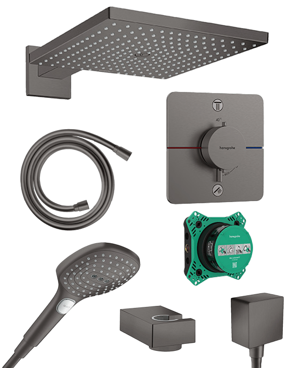 Hansgrohe Showerselect Comfort_Q thermostatische kraan Inbouw regendoucheset met regendouchekop 30 x 30 cm brushed black chrome