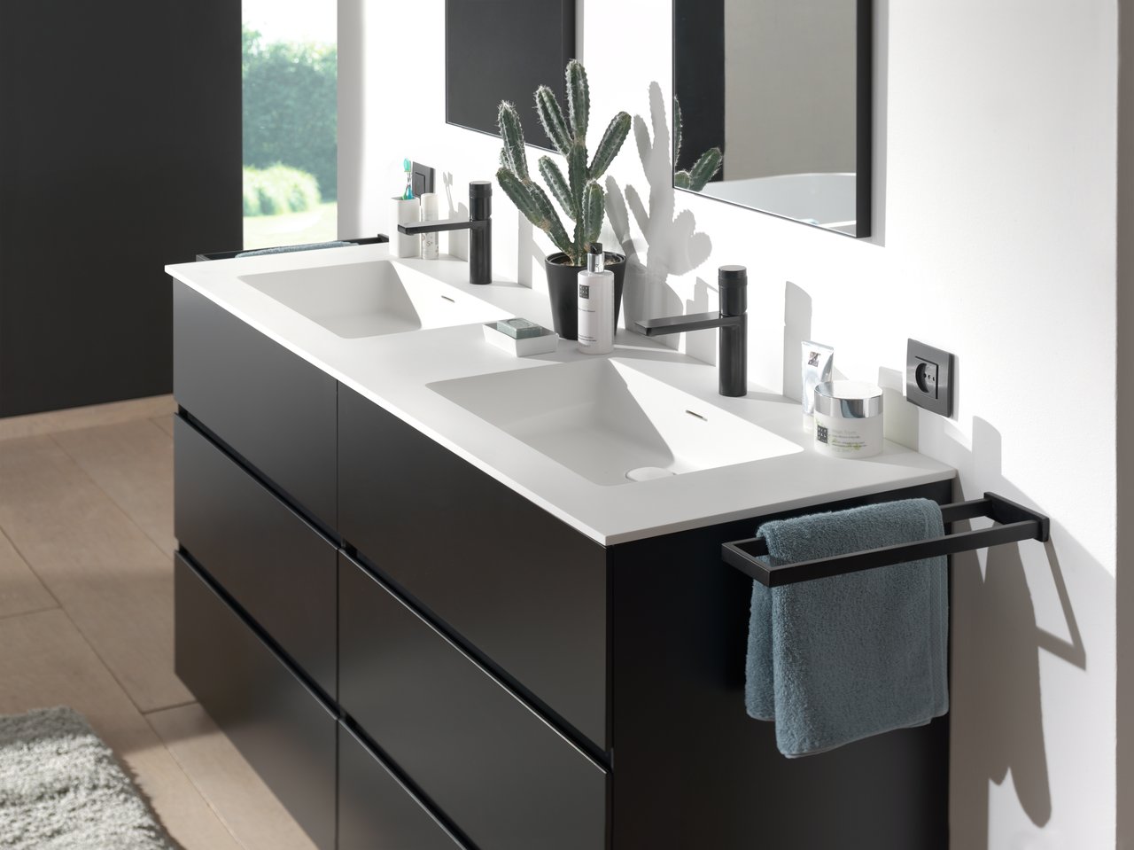 Storke Mata Doppelwaschtisch, Solid Surface matt, 170 x 52 cm, Crepine inklusive
