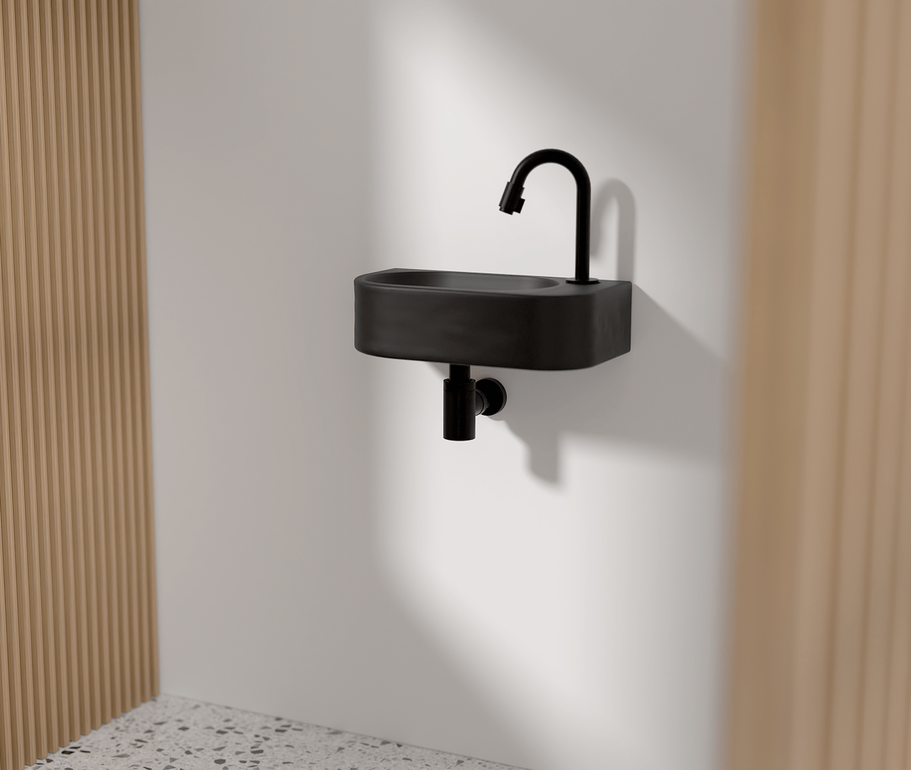 Luca Varess Rondo Handwaschbecken: 41 x 22 cm, Keramik, Schwarz Matt