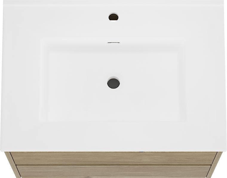 Storke Seda meuble salle de bains suspendu 75 x 52 cm chêne brut avec Kera plan simple en porcelaine blanc mat, bonde incluse