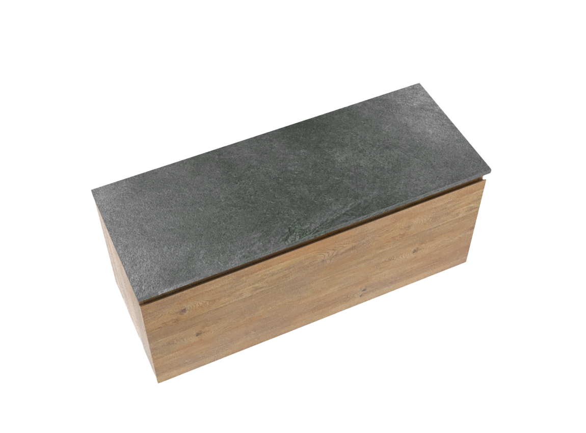 Linie Lado zwevend badmeubel 120 x 46 cm naturel eiken met Lado enkel of dubbel wastafelblad in melamine grijze leisteen