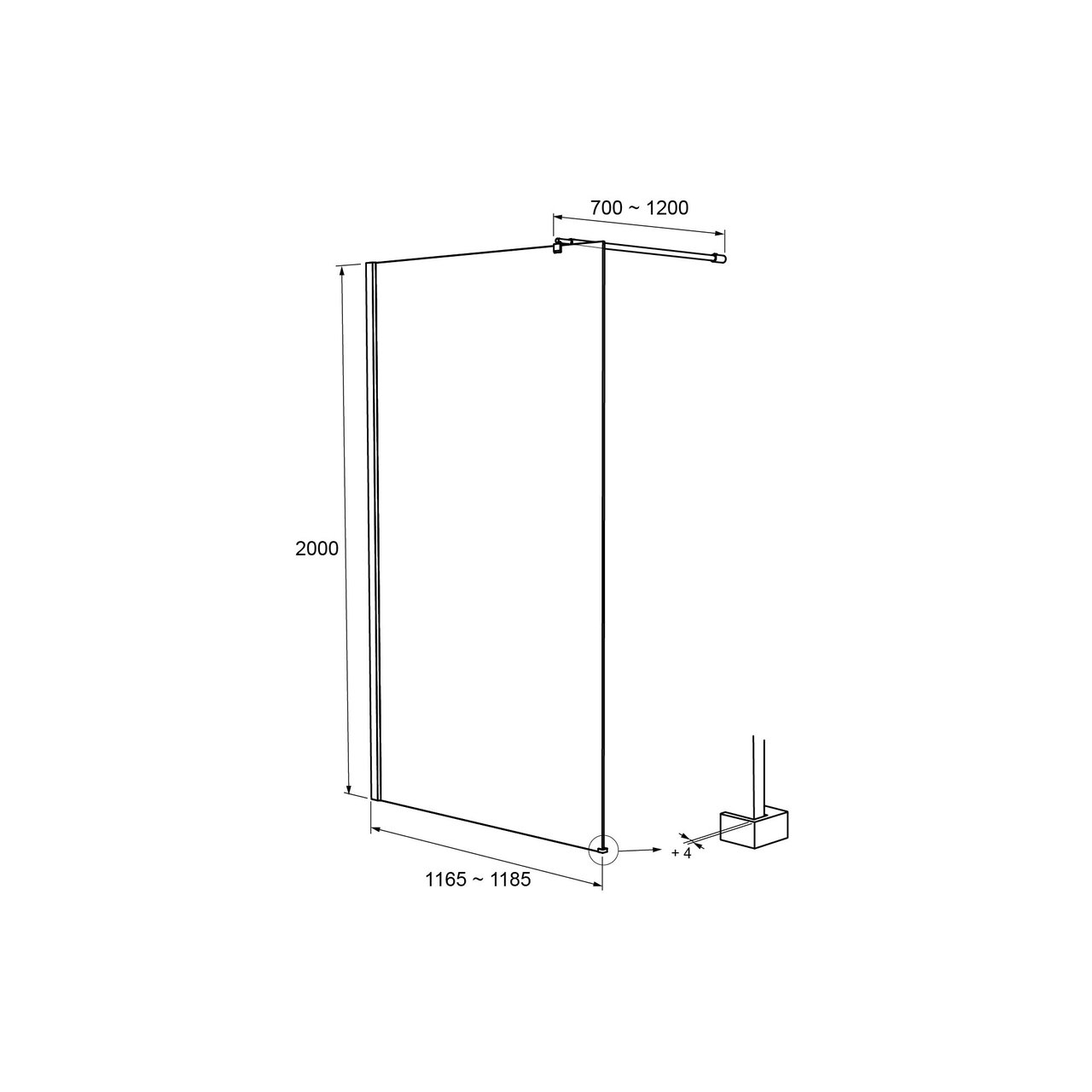Linie Walk-In Walk-In Dusche: 120 x 200 cm, Klarglas mit satiniertem Streifen, Chrom Profil, glänzend