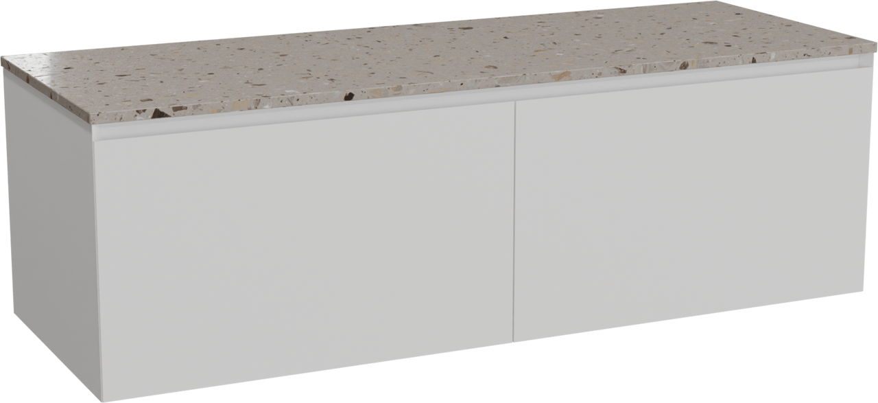 Balmani Idra by Mitra meuble salle de bains suspendu 150 x 55 cm blanc mat avec Stretto tablette simple ou double en terrazzo greige terrazzo