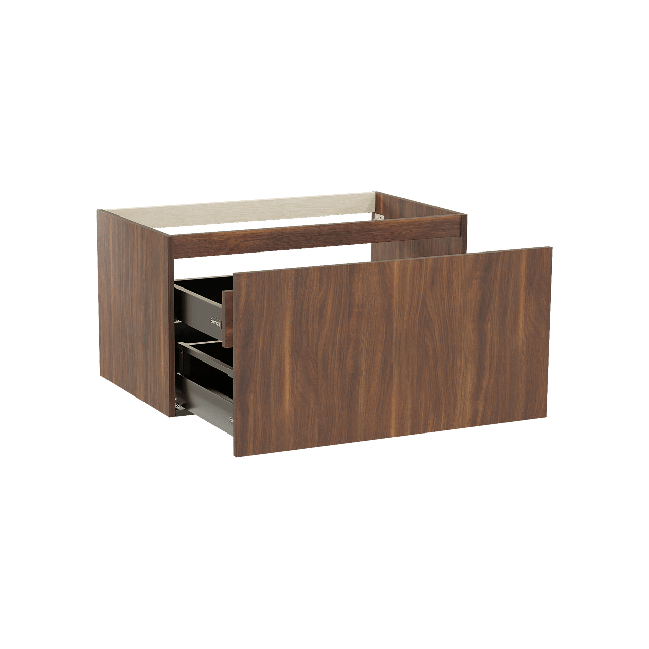 Balmani Sfera by Lucida hängender Waschbeckenunterschrank: 90 x 55 cm, Amerikanischer Nussbaum, 2 Schubladen