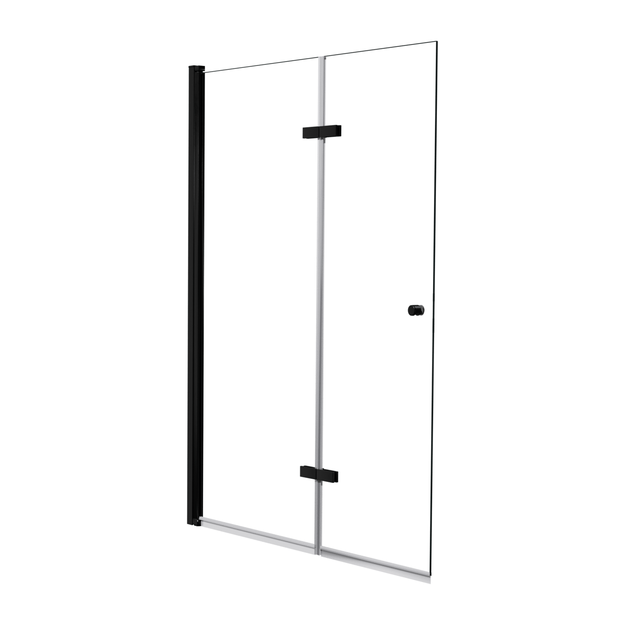 Luca Varess Kuresa zweiteilige zusammenklappbare Badewannenaufsatz: 120 cm, Klarglas, Schwarzes Profil