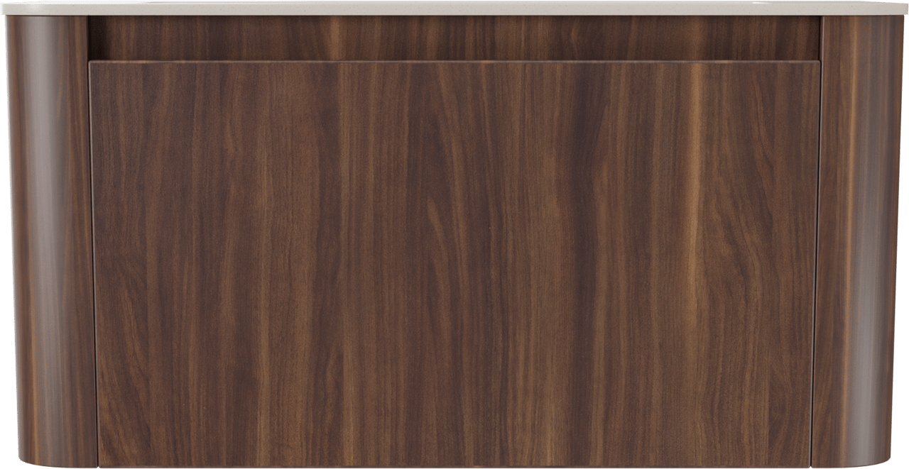 Storke Soft zwevend badkamermeubel 100 x 46 cm notelaar met Mata Soft enkele wastafel in solid surface beige granita