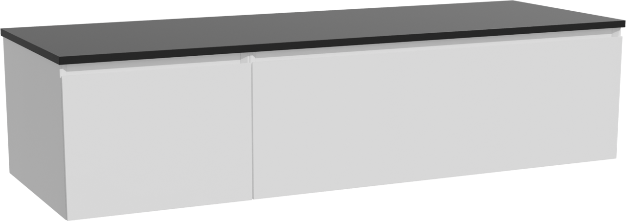 Storke Edge meuble salle de bains suspendu 150 x 52 cm blanc brillant avec Panton tablette simple ou double en mdf enduit de poudre noir mat