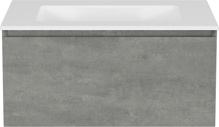 Storke Edge zwevend badmeubel 75 x 52 cm beton donkergrijs met Bilia enkele wastafel in composietmarmer hoogglans wit
