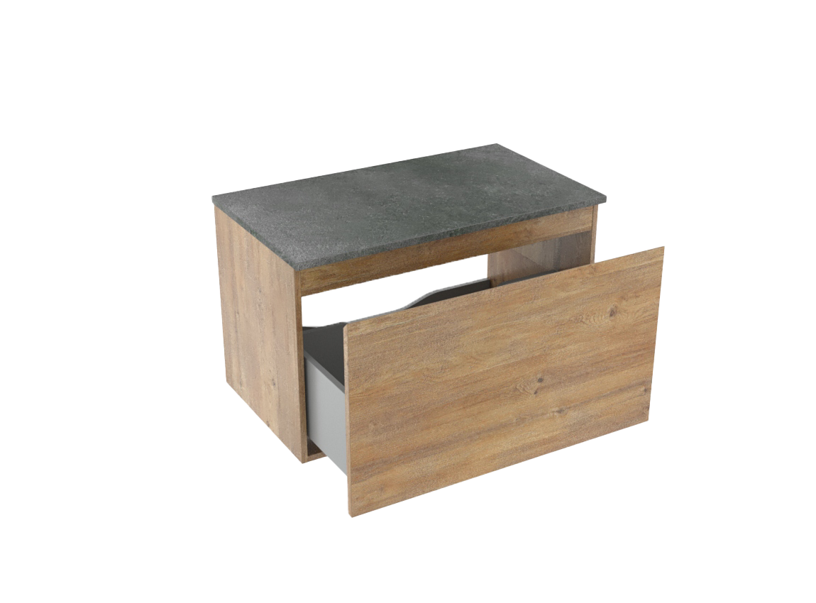 Linie Lado zwevend badkamermeubel 80 x 46 cm natuur eik met Lado enkel tablet in melamine leisteen grijs