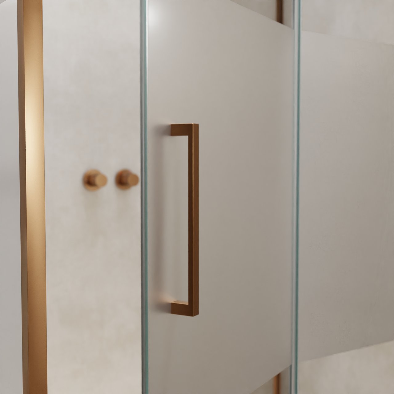 Balmani Senses Design douche en coin avec porte pivotante à droite et paroi latérale fixe, 120 x 90 cm, Verre transparent avec bande matte, Profil Brushed Rosegold