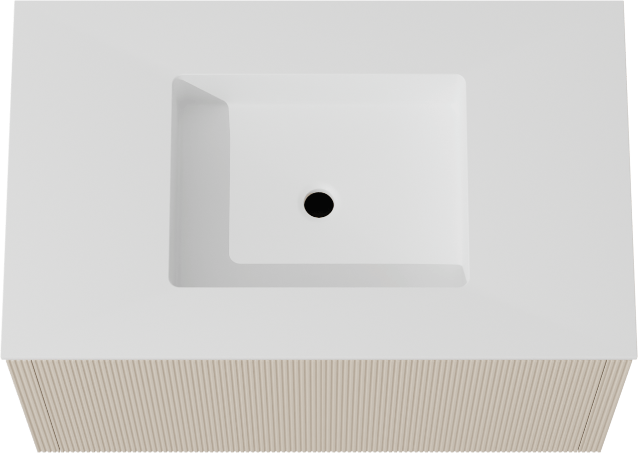 Balmani Eclips meuble salle de bains suspendu 90 x 55 cm Sandbeige avec Tablo Stretto plan simple en Solid Surface blanc mat, Nervure droite symétrique verticale