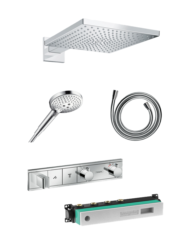 Hansgrohe Rainselect colonne de douche encastrée robinet thermostatique avec douche de tête carrée 30 cm Chrome Brillant