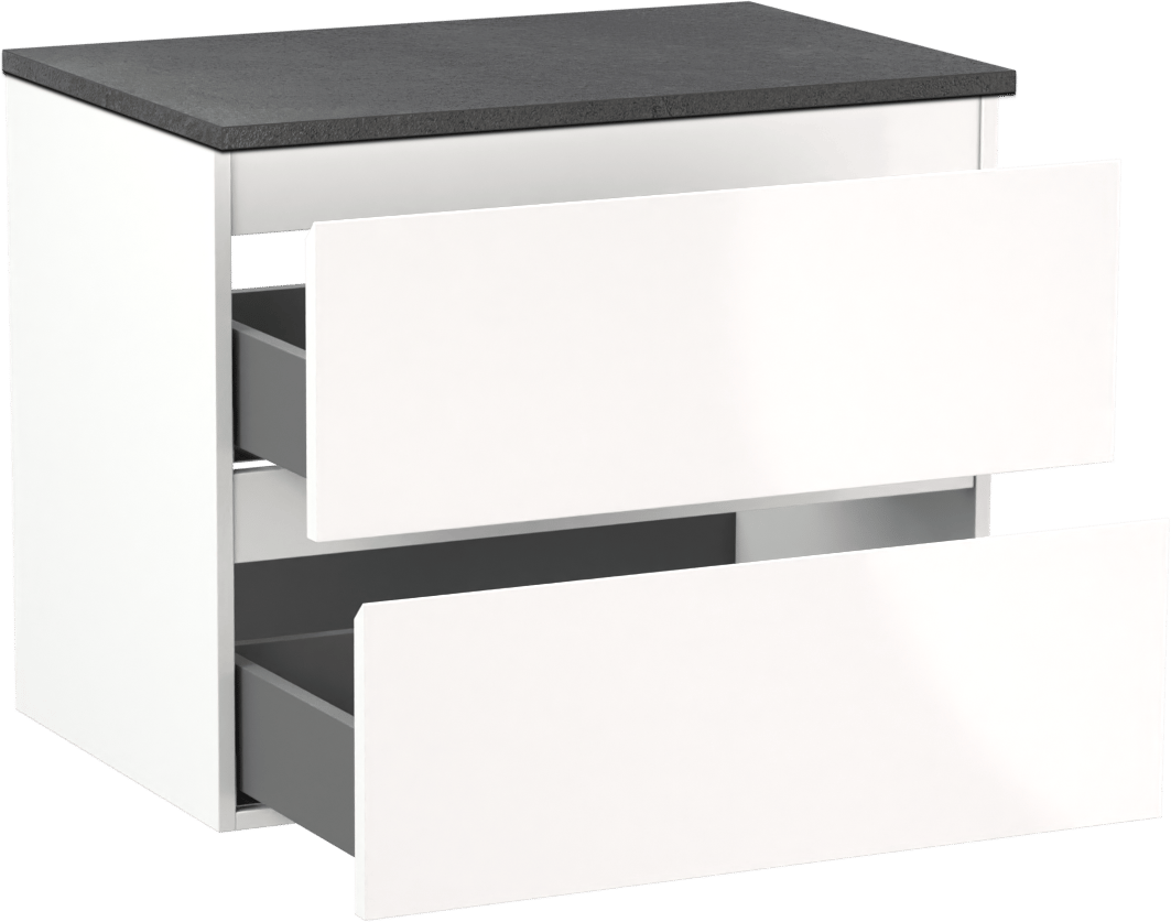 Linie Lado zwevend badmeubel 70 x 46 cm hoogglans wit met Lado enkel wastafelblad in melamine grijze leisteen