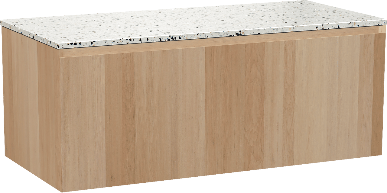 Balmani Idra by Mitra meuble salle de bains suspendu 120 x 55 cm chêne naturel avec Stretto tablette simple ou double en blanc/noir mat terrazzo