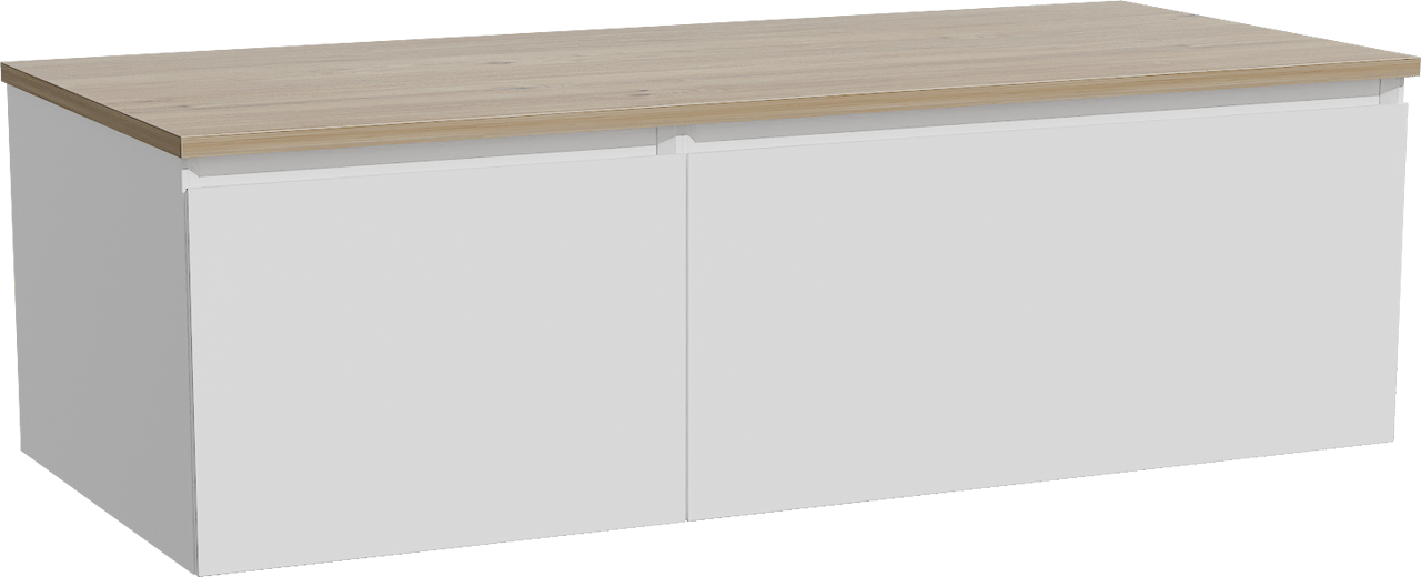 Storke Edge zwevend badkamermeubel 120 x 52 cm mat wit met Panton enkel of dubbel tablet in melamine ruwe eik