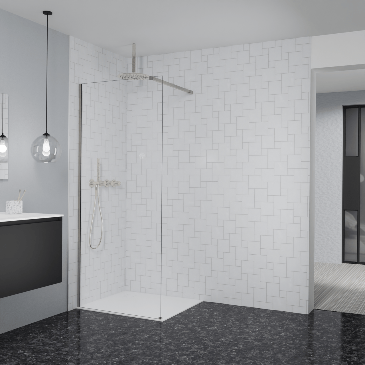Balmani Modular Walk-In Dusche: 90 x 200 cm, Klarglas, Profil Brushed CoolMetal