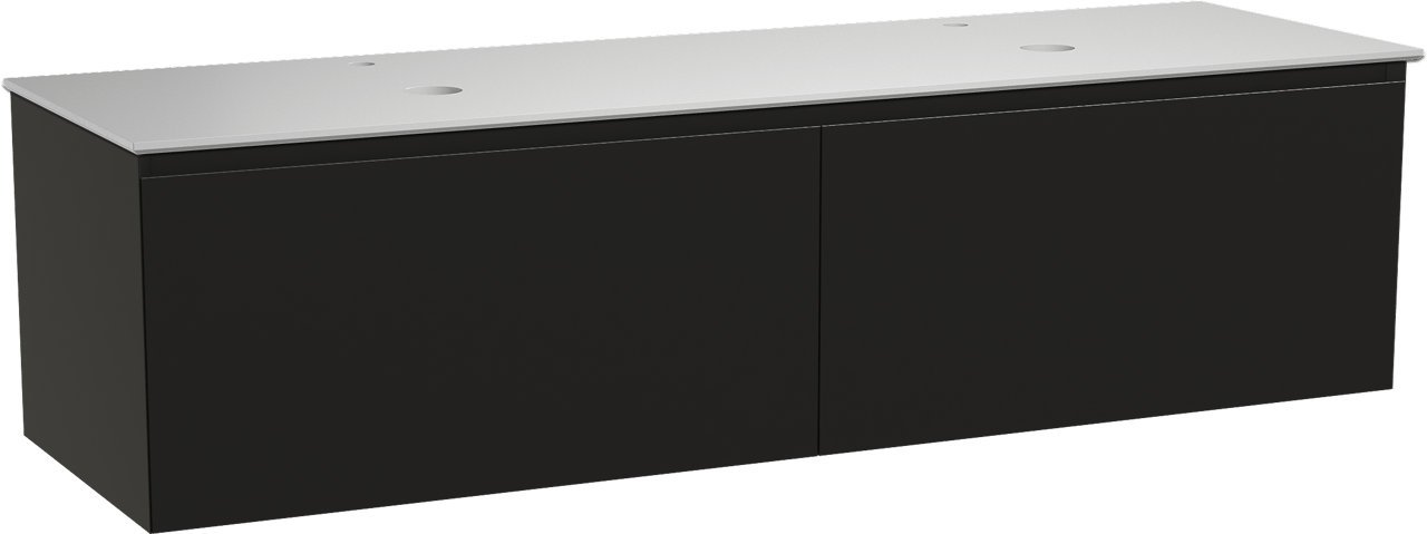 Balmani Idra by Mitra meuble salle de bains suspendu 180 x 55 cm noir mat avec Facetta tablette double en solid surface blanc mat