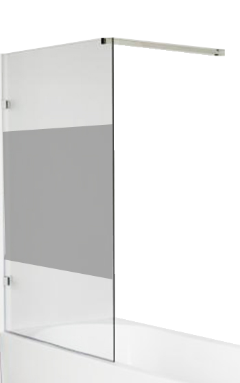Luca Varess Solid Badewannenaufsatz: 80 cm, Klarglas mit mattiertem Streifen, Chrom Profil