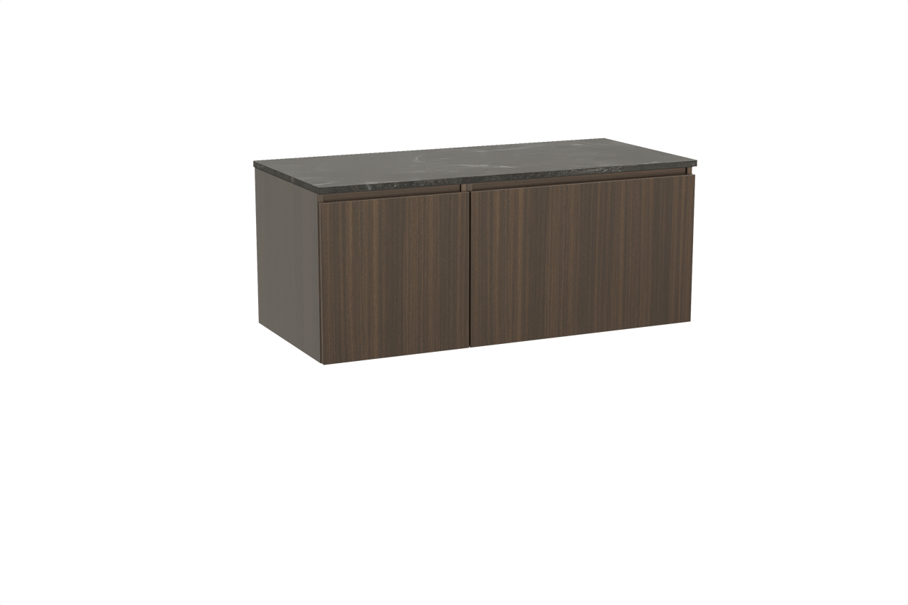 Balmani Sfera by Lucida zwevend badmeubel 120 x 55 cm eucalyptus met Stretto enkel of dubbel wastafelblad in marmer pietra grey