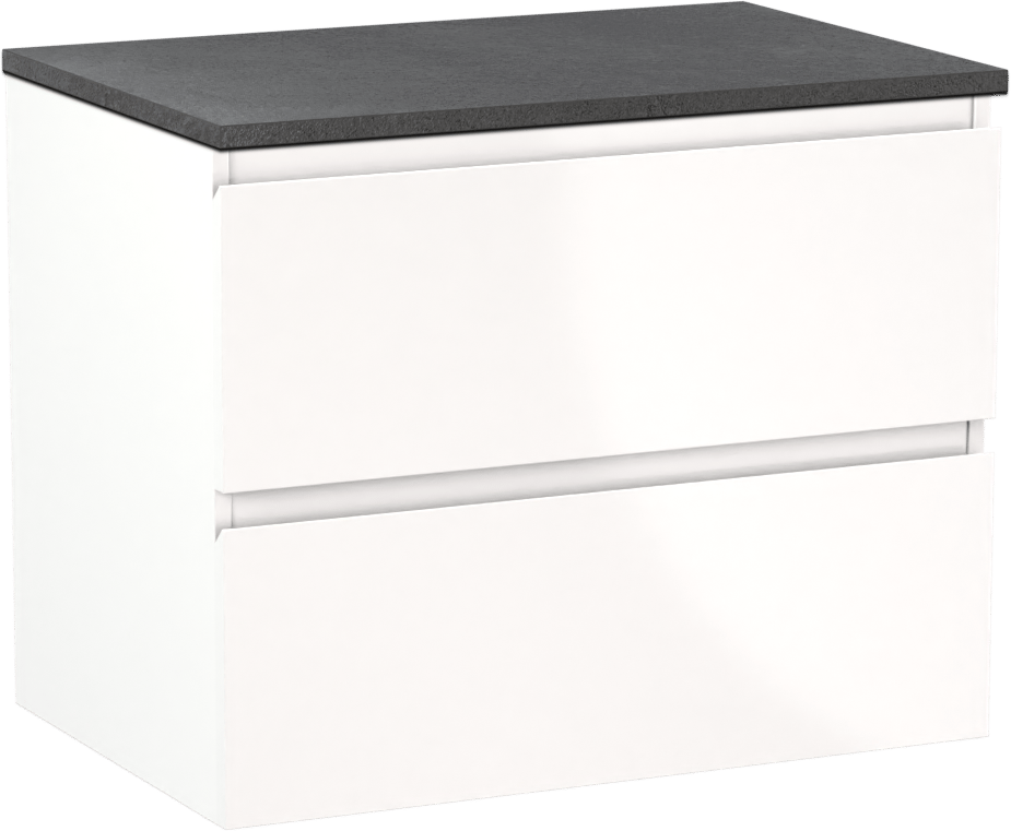 Linie Lado zwevend badmeubel 70 x 46 cm hoogglans wit met Lado enkel wastafelblad in melamine grijze leisteen