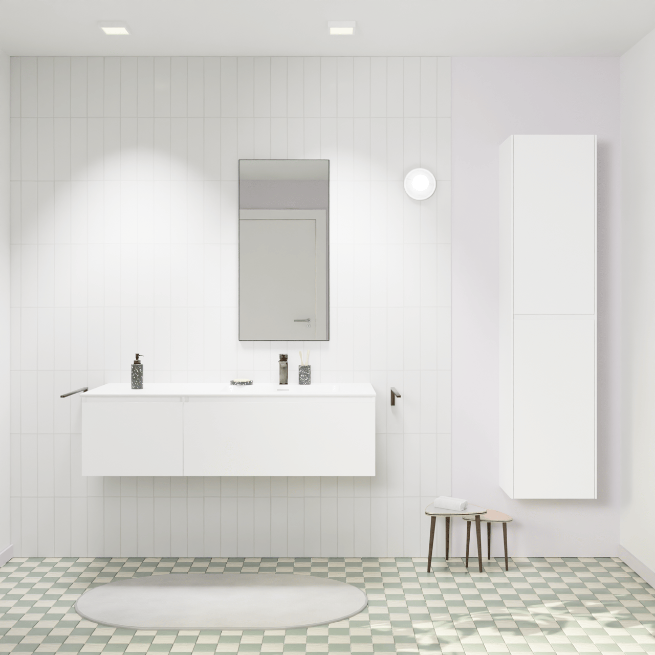 Storke Edge meuble salle de bains suspendu 130 x 52 cm blanc mat avec Mata plan vasque asymétrique à droite en solid surface blanc mat