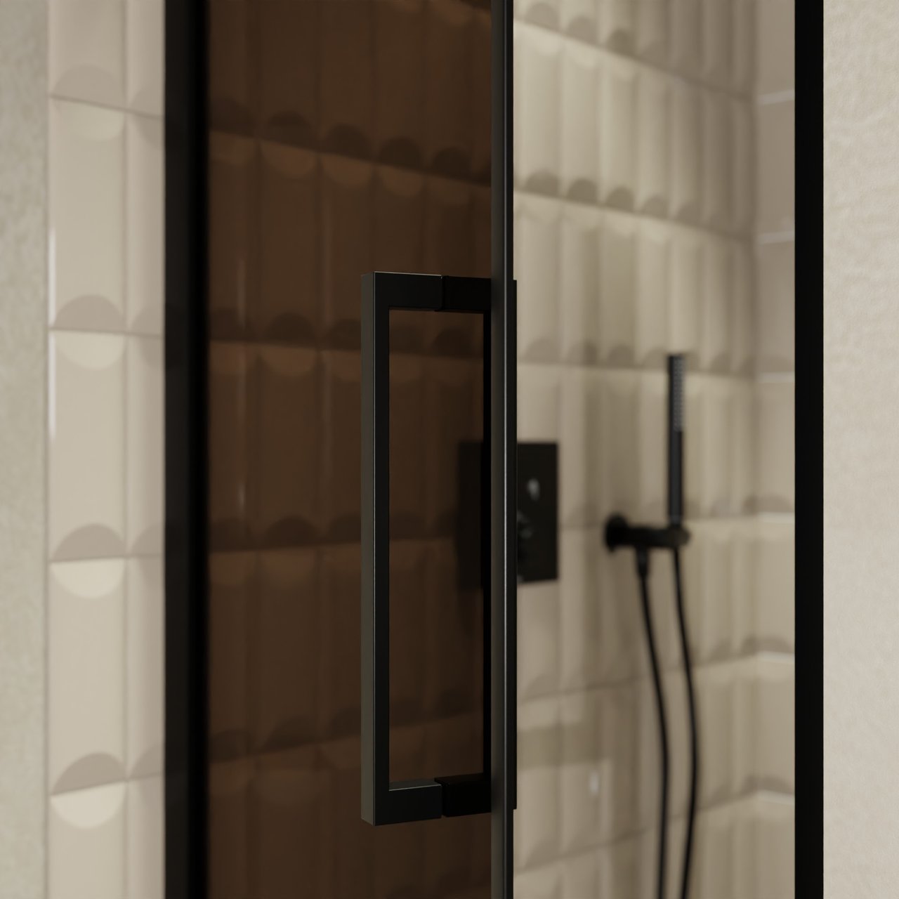 Balmani Senses Design douche draaideur links 90 cm x 210 cm Brons glas, Zwarte profielen, met coating