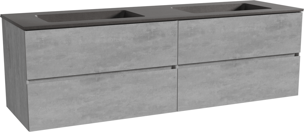 Storke Edge hängendes Möbelstück Set: 170 x 52 cm, Beton dunkelgrau, mit Scuro Doppelwaschtisch, Quarz Schwarz matt