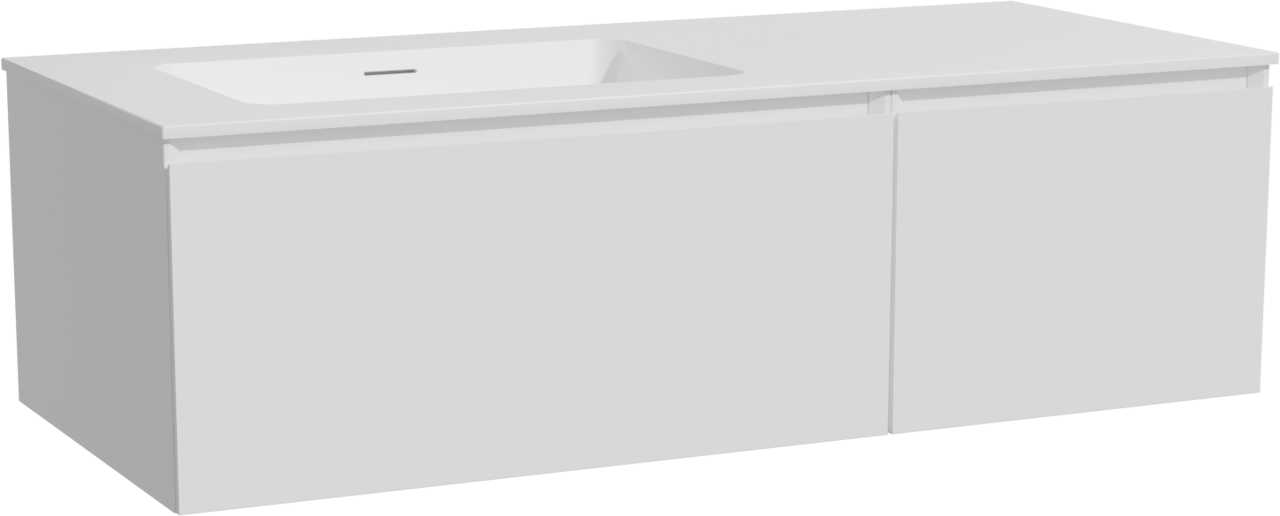 Storke Edge zwevend badkamermeubel 120 x 52 cm mat wit met Mata asymmetrisch linkse wastafel in solid surface mat wit