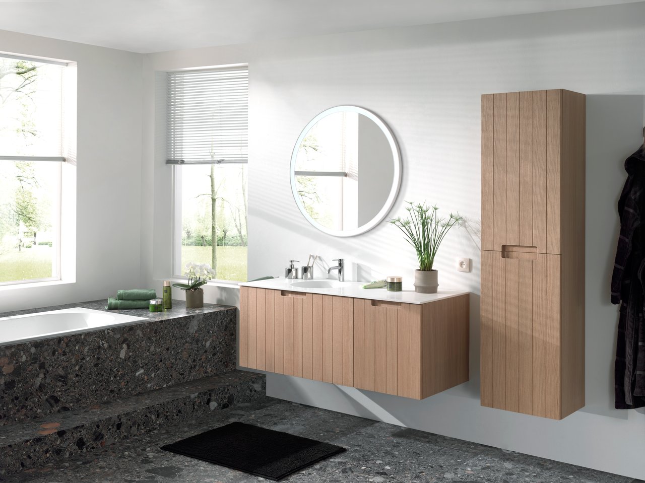 Balmani Scirocco rond badkamerspiegel Ø 90 cm met spiegelverlichting en anti-damp