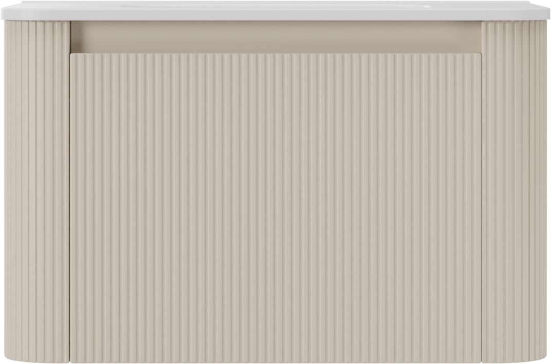 Storke Soft meuble salle de bains suspendu 80 x 46 cm Sand mat avec Kera Soft plan simple en porcelaine blanc mat, Nervure droite symétrique verticale