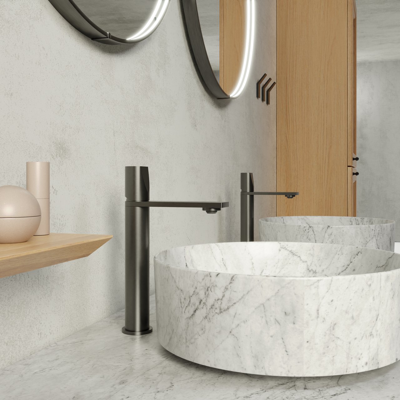 Balmani Fato Aufsatzwaschbecken: Carrara-Marmor, rund, Ø 37,5 cm