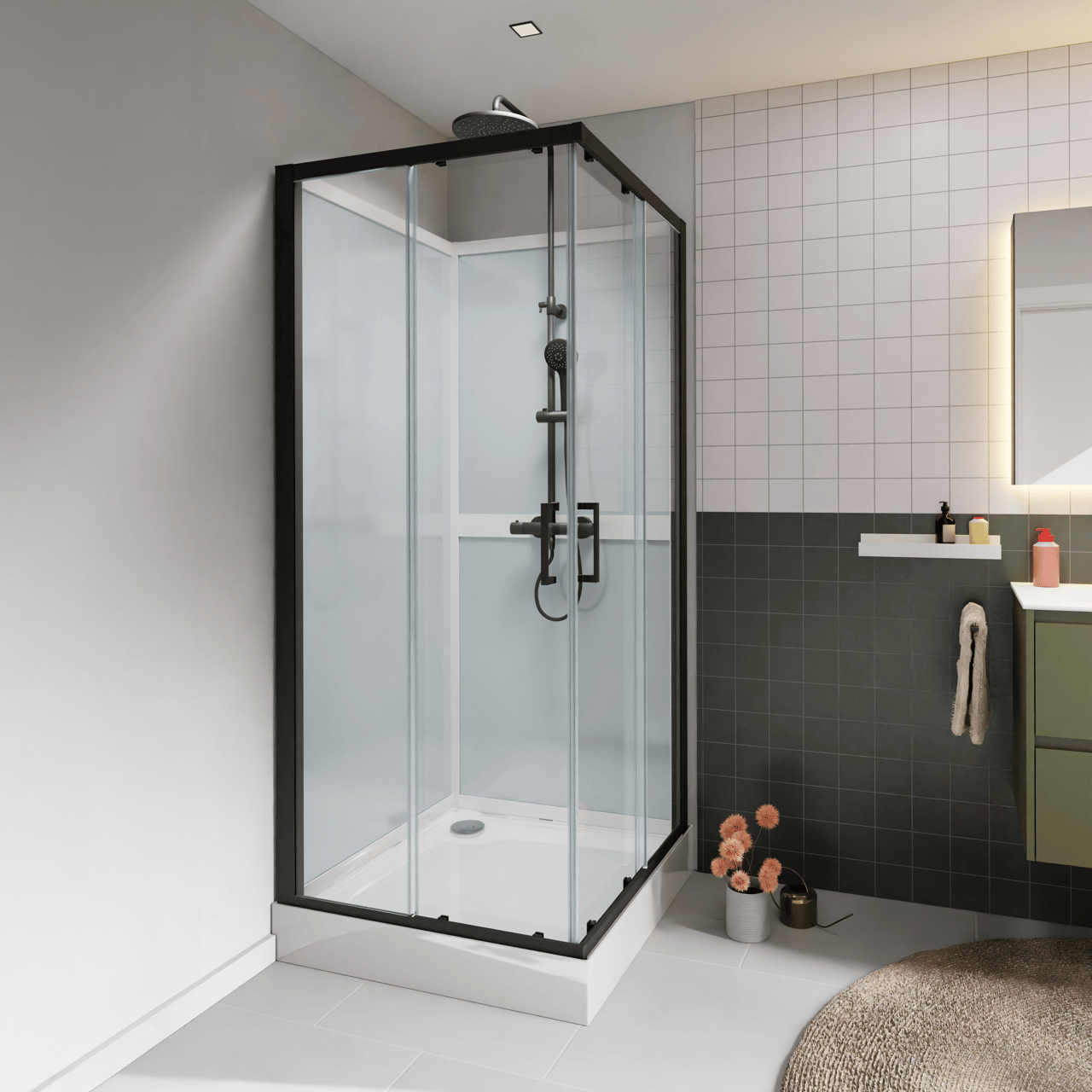 Luca Varess Talan complete douchecabine met schuifdeuren 90 x 90 cm helder glas mat zwart profiel
