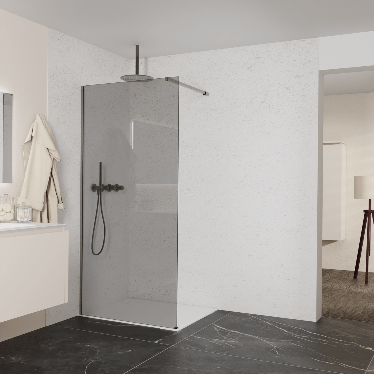 Balmani Modular inloopdouche: 100 x 200 cm, Rookglas met coating, Brushed GunMetal profielen