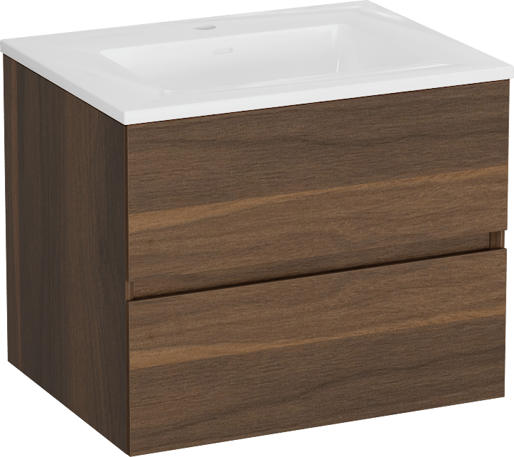 Storke Edge hängendes Möbelstück Set: 60 x 46 cm, Nussbaum, mit Bilia Einzelwaschtisch, Marmorkomposit Weiß glänzend