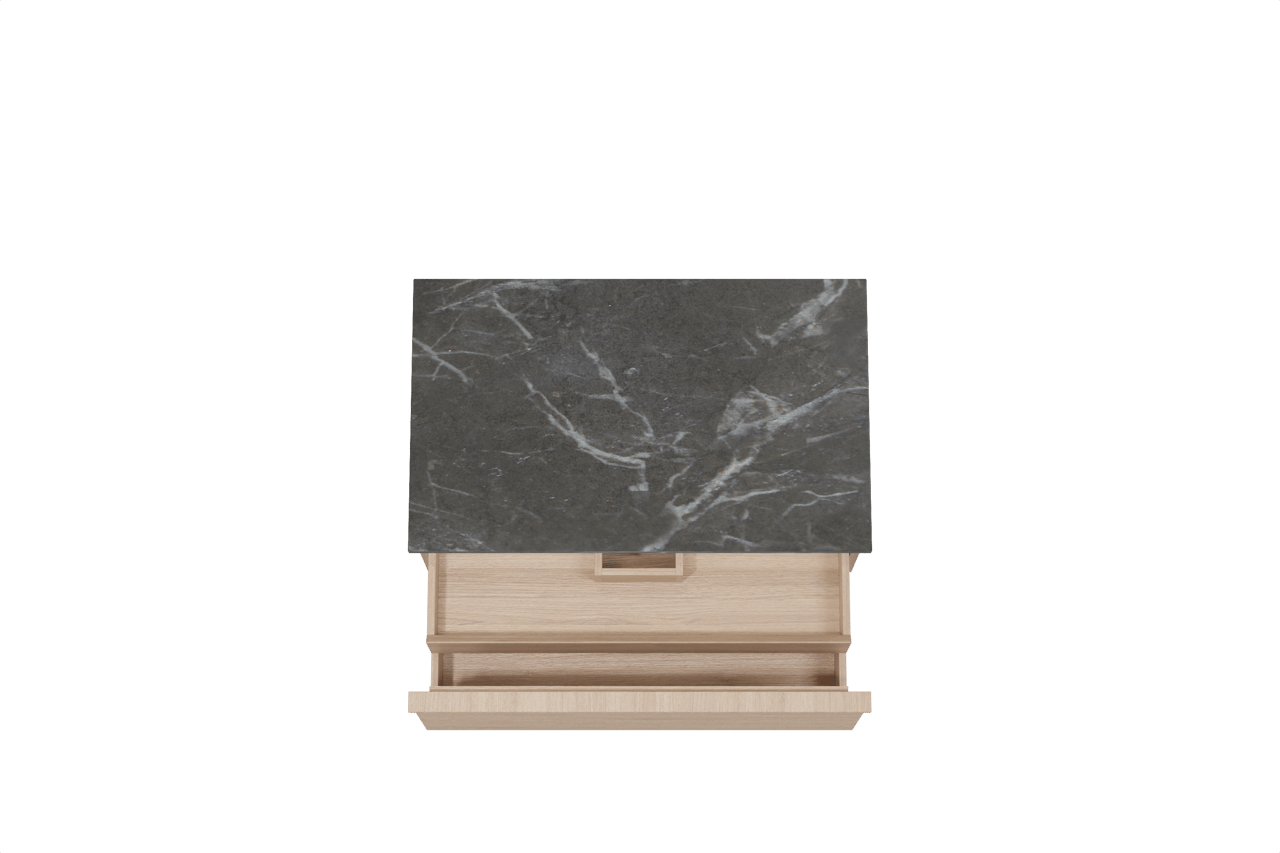 Balmani Forma zwevend badkamermeubel 90 x 55 cm natuur eik met Stretto enkel tablet in marmer pietra grey, Horizontale symmetrische rechte ribbel