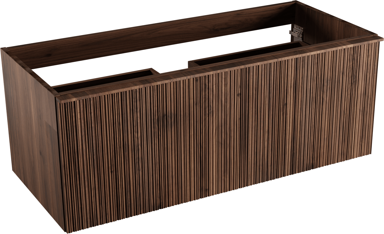 Balmani Forma hängender Waschbeckenunterschrank: asymmetrische Rippen, 120 x 55 cm, Amerikanischer Nussbaum, 2 Schubladen
