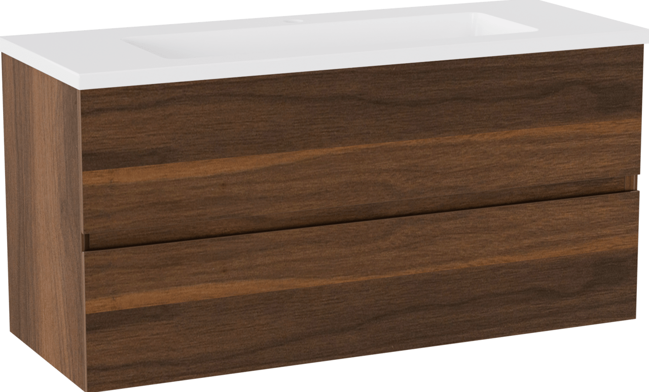 Storke Edge meuble salle de bains suspendu 100 x 40 cm noyer avec Diva plan simple en marbre composite blanc brillant