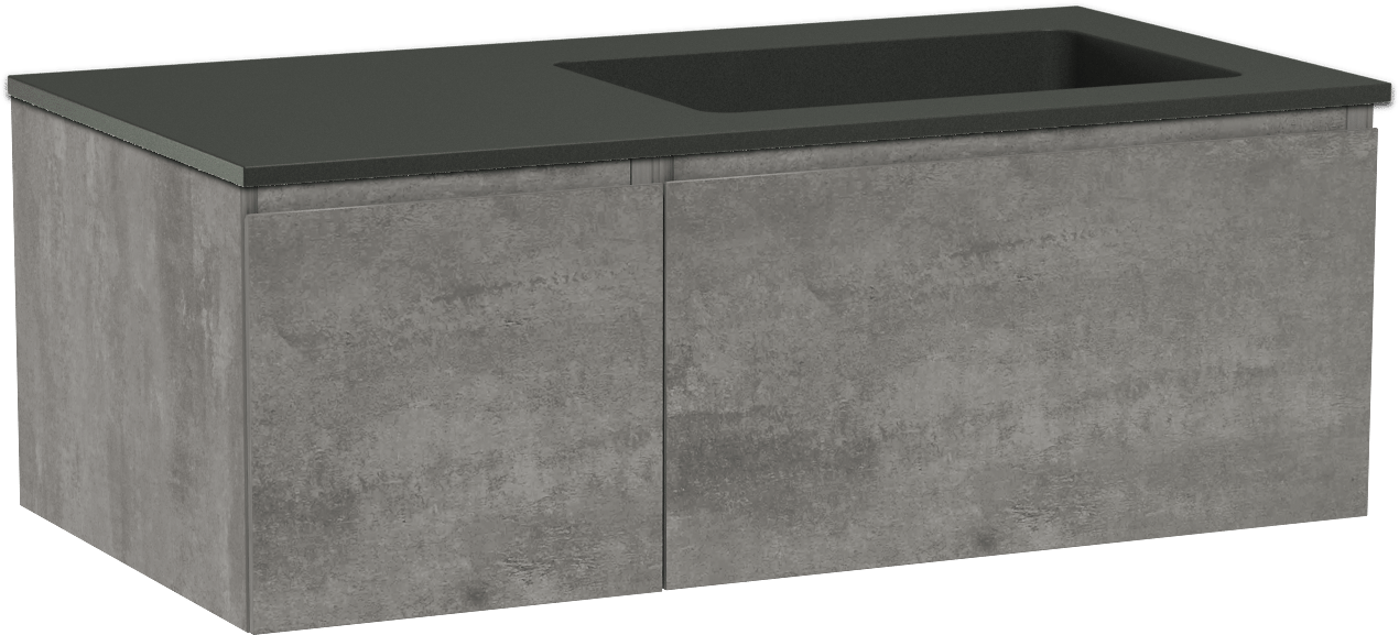 Storke Edge meuble salle de bains suspendu 100 x 52 cm béton gris foncé avec Scuro vasque asymétrique droite en quartz noir mat