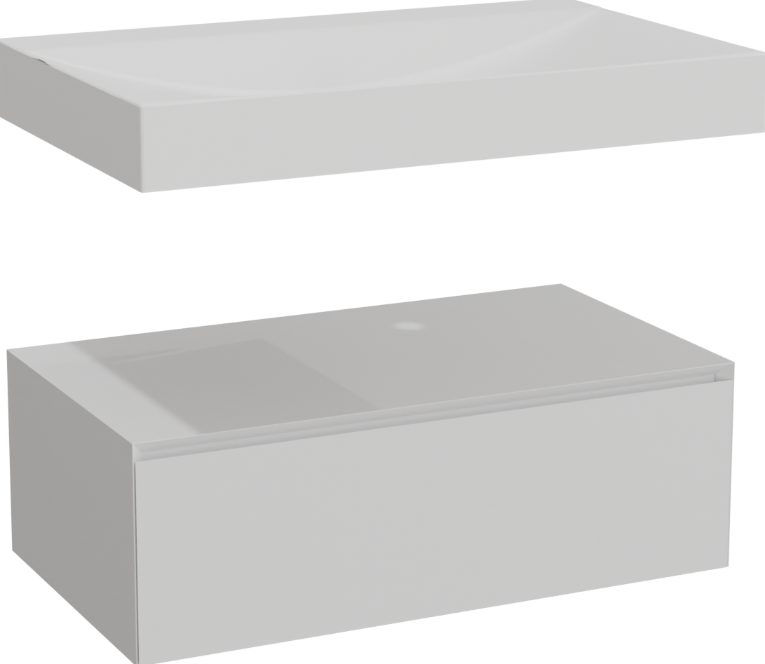 Balmani Mitra Elements zwevend badkamermeubel 90 x 55 cm mat wit met Wave enkele wastafel in solid surface mat wit