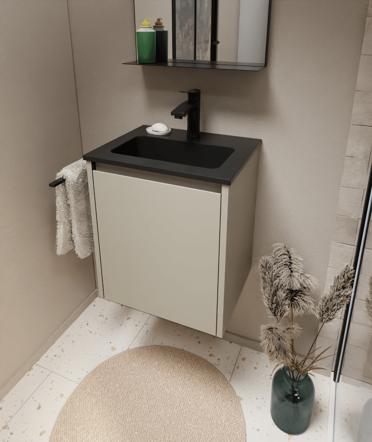 Storke Seda zwevende wastafelonderkast 45 x 35 cm zijdegrijs deur