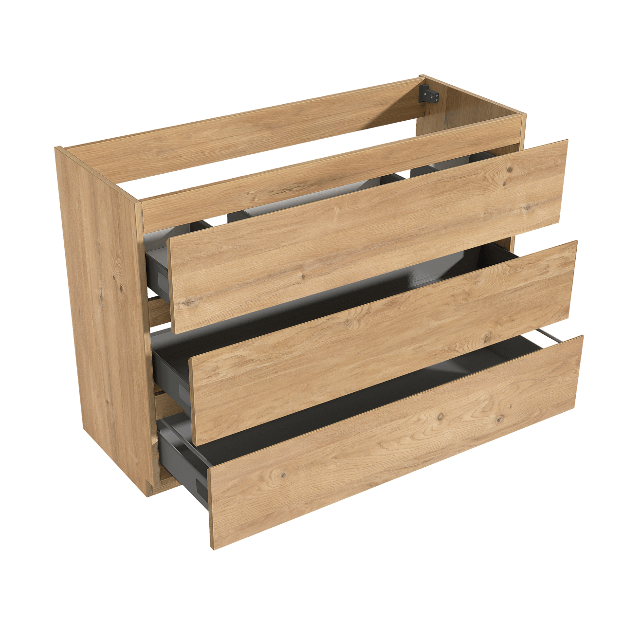 Storke Delta meuble sous-lavabo a poser 120 x 48 cm chêne naturel 3 tiroirs 2 découpés de siphon